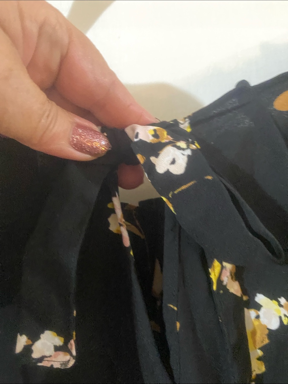 LC Lauren Conrad Black Floral Cap-Sleeve Tie-Neck Dress - Picture 6 of 6